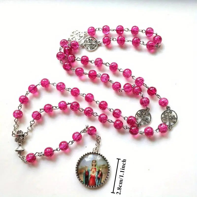 Vintage Virgin Mary Rosary Necklace – Catholic Cross Pendant Religious Rosary Necklace Babs