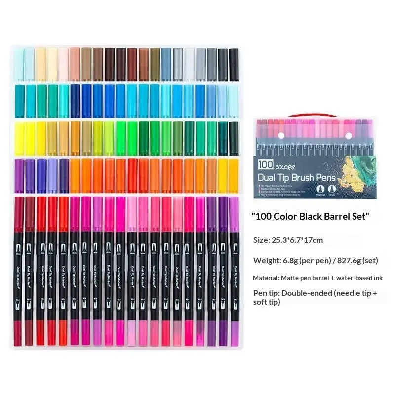 36-Color Soft Tip Brush Pens – Washable Water-Based Markers Watercolor Brush Pens Babs 100colors black