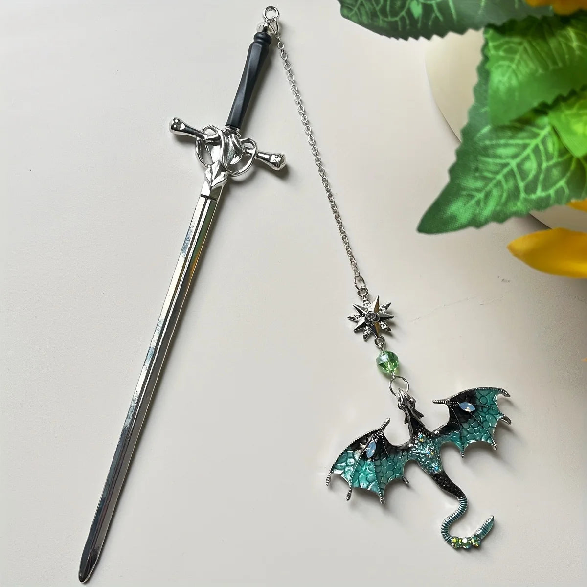 Alloy Dragon Sword Bookmark – Fantasy Gift for Book Lovers Decorative Bookmark Babs Blue