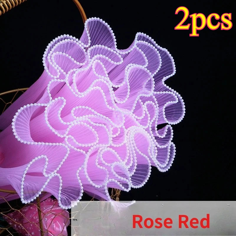 2-Pack Pearl Wave Yarn Flower Wrapping Paper | Wedding & Party Floral Wrapping Paper Babs Rose Red-2pcs