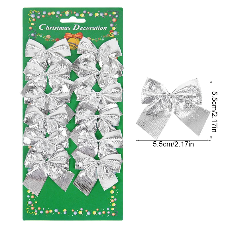 12/24pcs Christmas Bow Ornaments Red Gold Xmas Tree Pendants Christmas Tree Ornaments Babs silver 24pcs(2packs)