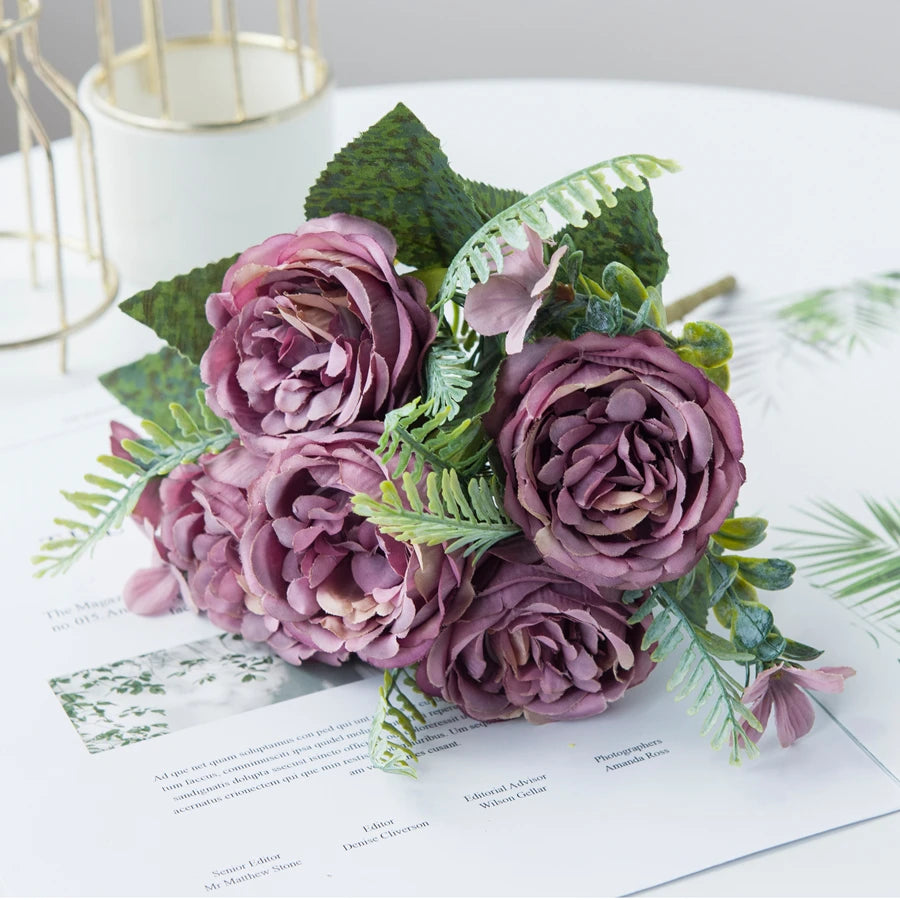 Silk Peony Artificial Flower Bouquet – Wedding & Home Decor Artificial Flower Bouquet Babs Purple 1 pc