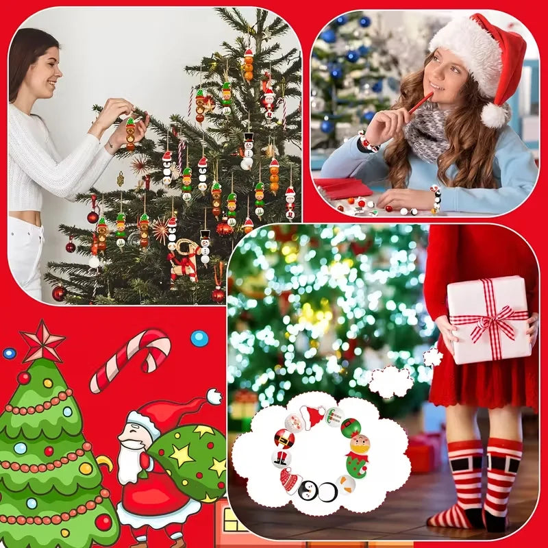 DIY Christmas Wooden Beads Set – Santa Snowman Garland 48/80 Pcs DIY Craft Bead Set Babs