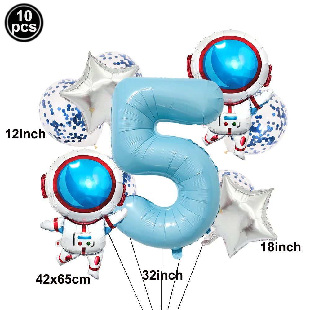 Space Theme Birthday Balloon Set – Astronaut Rocket 32" Numbers