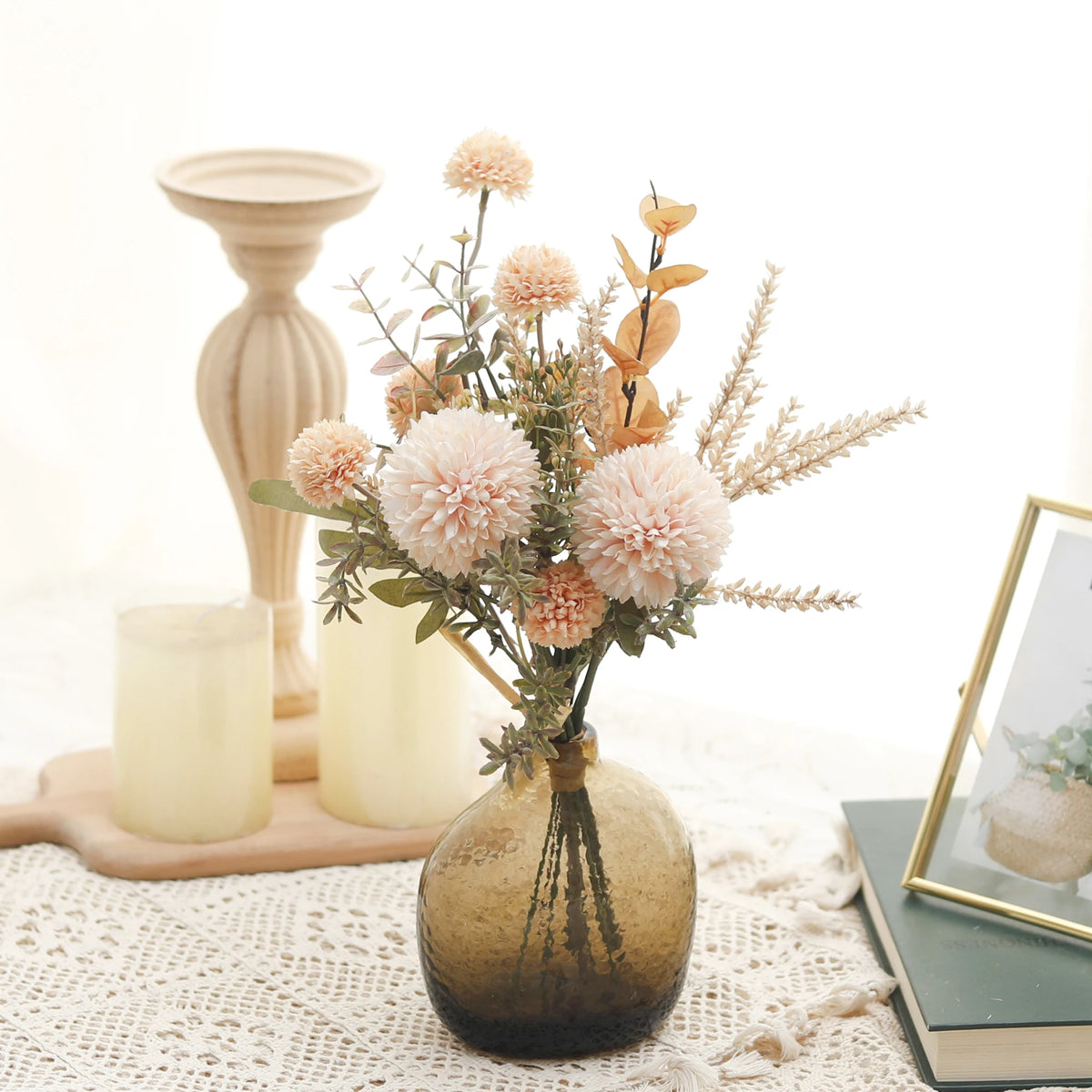 Artificial Champagne Dandelion Bouquet – Silk Home & Wedding Decor Artificial Flower Bouquet Babs