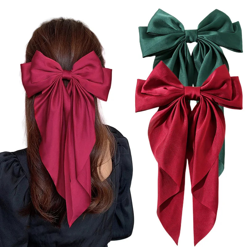 Korean Big Bow Satin Hair Clip – Ribbon Barrette for Women Hair Bow Barrette Babs S4-2PCS