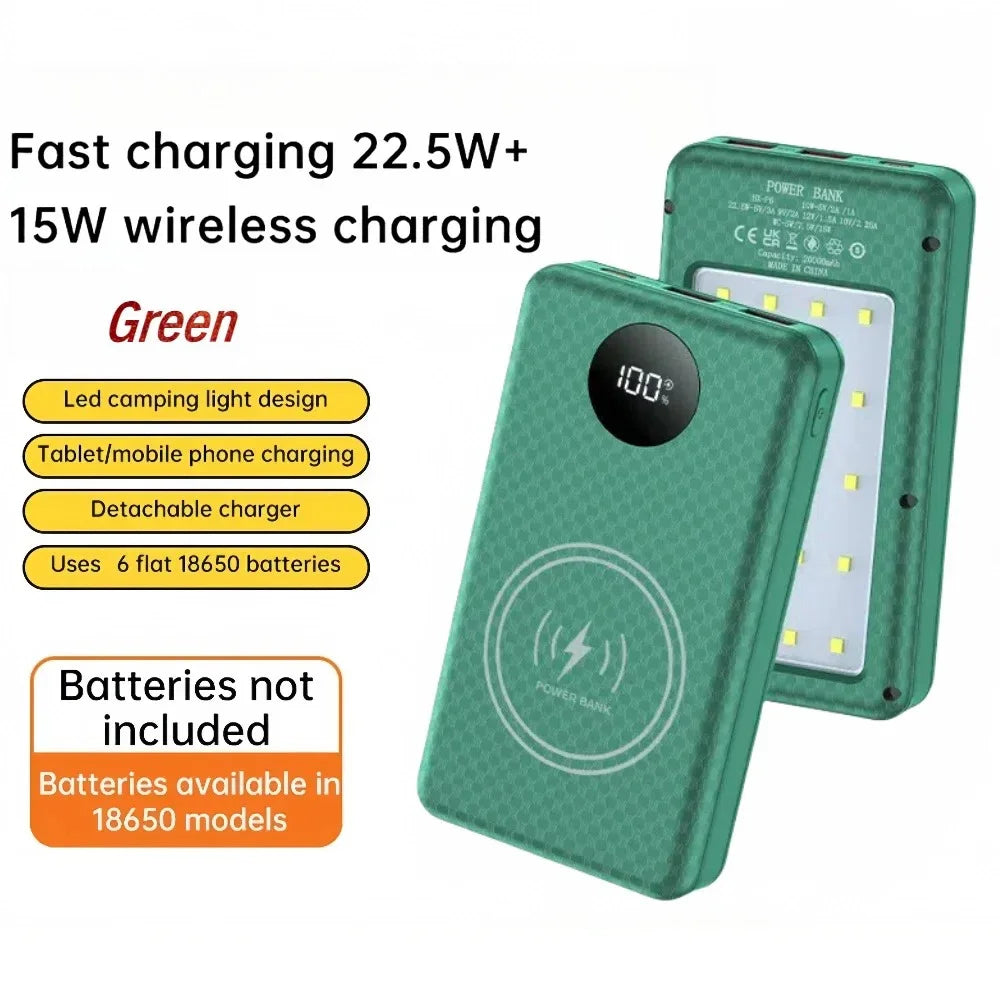 KEBIDUMEI 18650 Power Bank Case 22.5W Fast Charging + Camp Light Power Bank Case Babs GR 22.5W 15W 6x18650