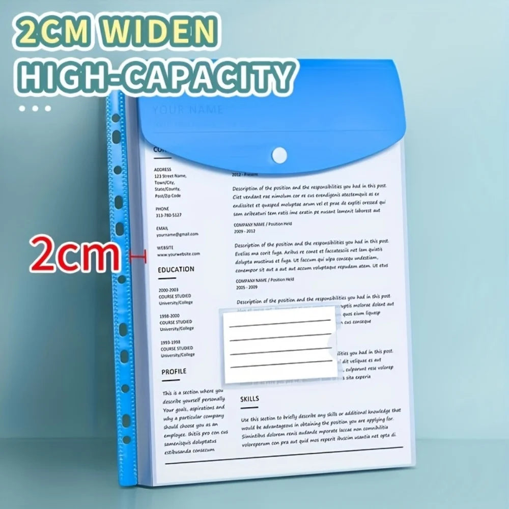 6-Pack A4 Plastic Envelope File Folders – Snap & 11-Hole Binder Plastic File Folders Babs