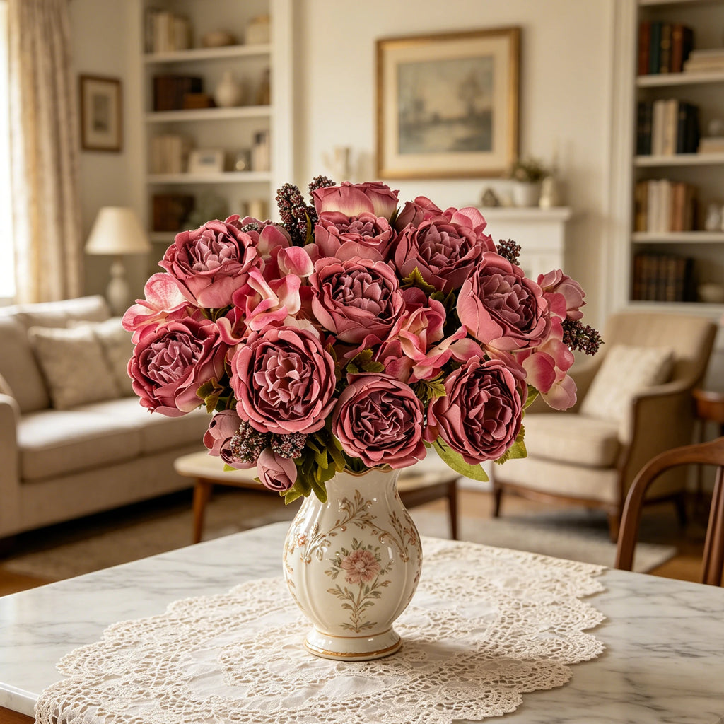 Silk Peony Hydrangea Artificial Flowers for Wedding & Home Decor Artificial Flower Bouquet Babs