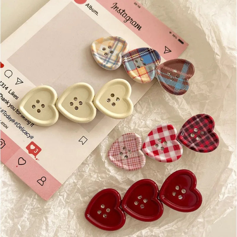 Sweet Check Love Button Duckbill Hair Clip – Y2K Style Hair Clip Barrette Babs