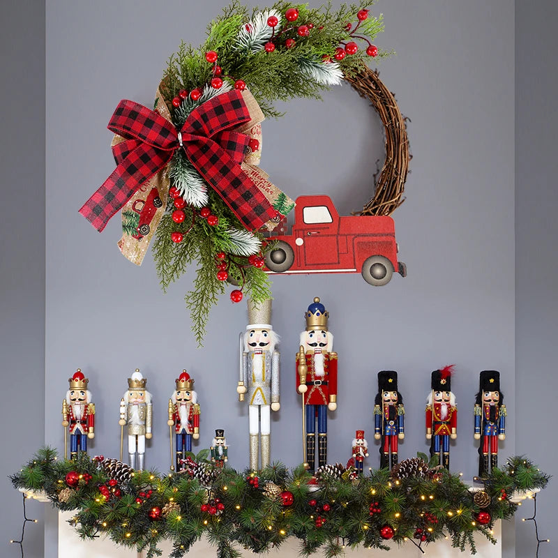 38CM Christmas Door Wreath – Red Berry & Wooden Car Ornament Christmas Door Wreath Babs