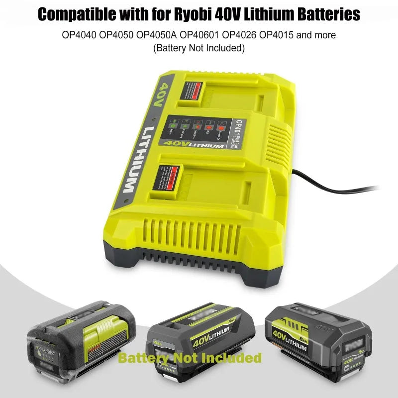 Dual-Port 40V Li-Ion Battery Charger for Ryobi OP401 | US/EU/UK/AU Battery Charger Dock Babs