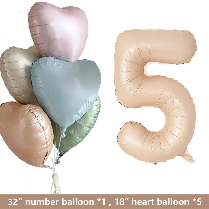 Retro Caramel Heart & 32" Number Foil Balloon Set – Party Décor Party Balloon Set Babs