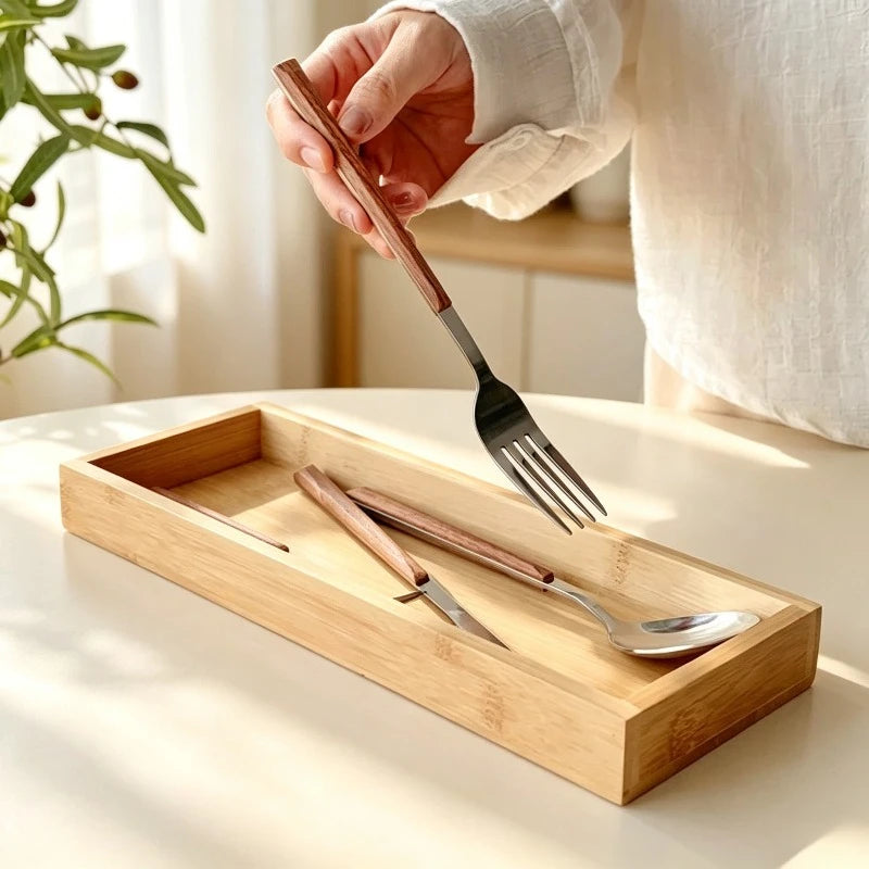 Bamboo Wood Serving Tray – Rectangular Tea & Food Tray Wooden Serving Tray Babs