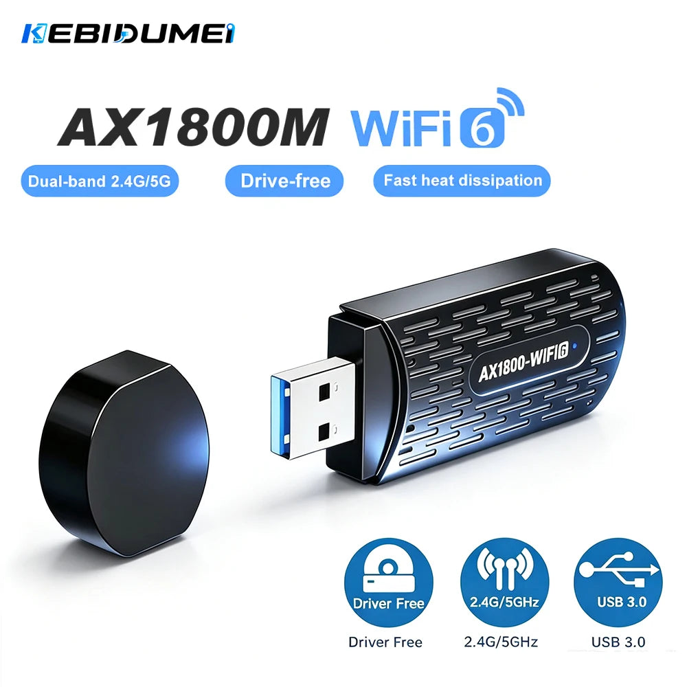 KEBIDUMEI WiFi 6 USB 3.0 Adapter AX1800 Dual-Band 1800Mbps USB WiFi Adapter Babs