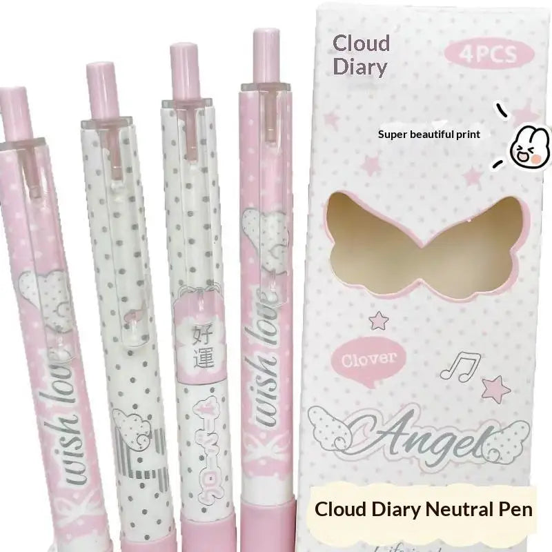 Angel Wings Kawaii Gel Pens 4-Pack | Quick-Dry Retractable Black Ink Kawaii Gel Pens Babs