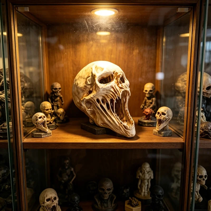 Halloween Giant Alien Fanged Skull Resin Statue | Gothic Decor Halloween Skull Statue Babs