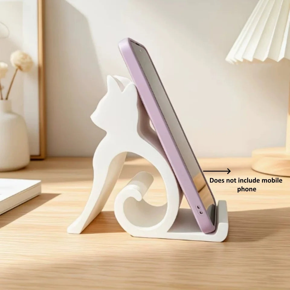 Cat-Shaped Phone Stand & Eyeglass Holder – Cute Desk Gift Phone & Glasses Stand Babs White
