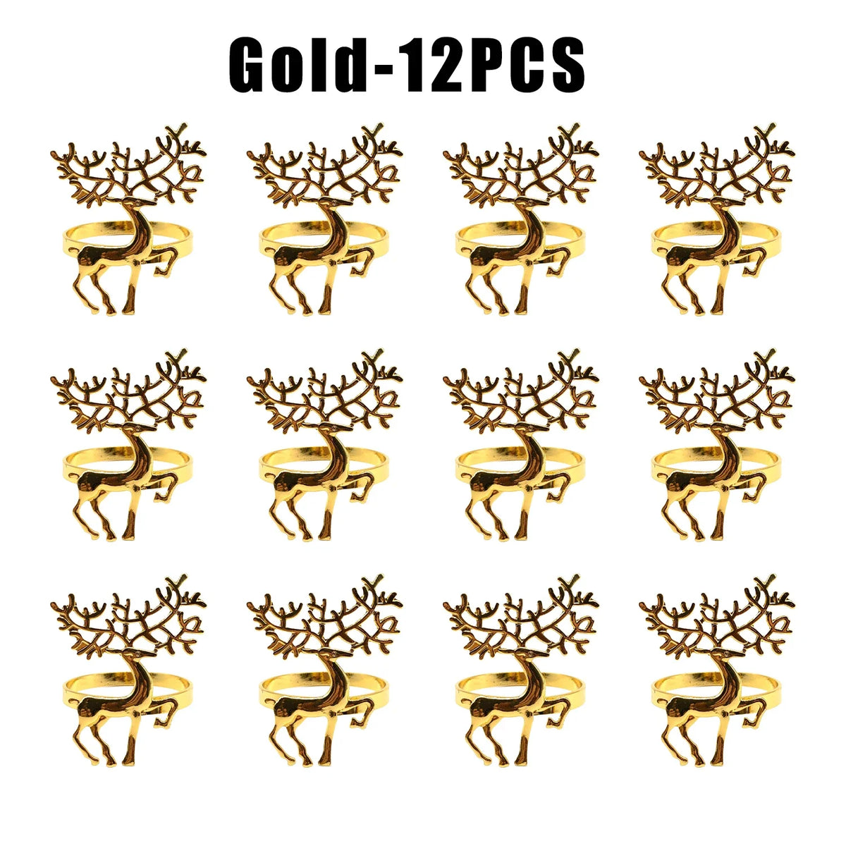 Reindeer Metallic Napkin Rings | Christmas Table Décor Napkin Rings Babs Gold 12PCS