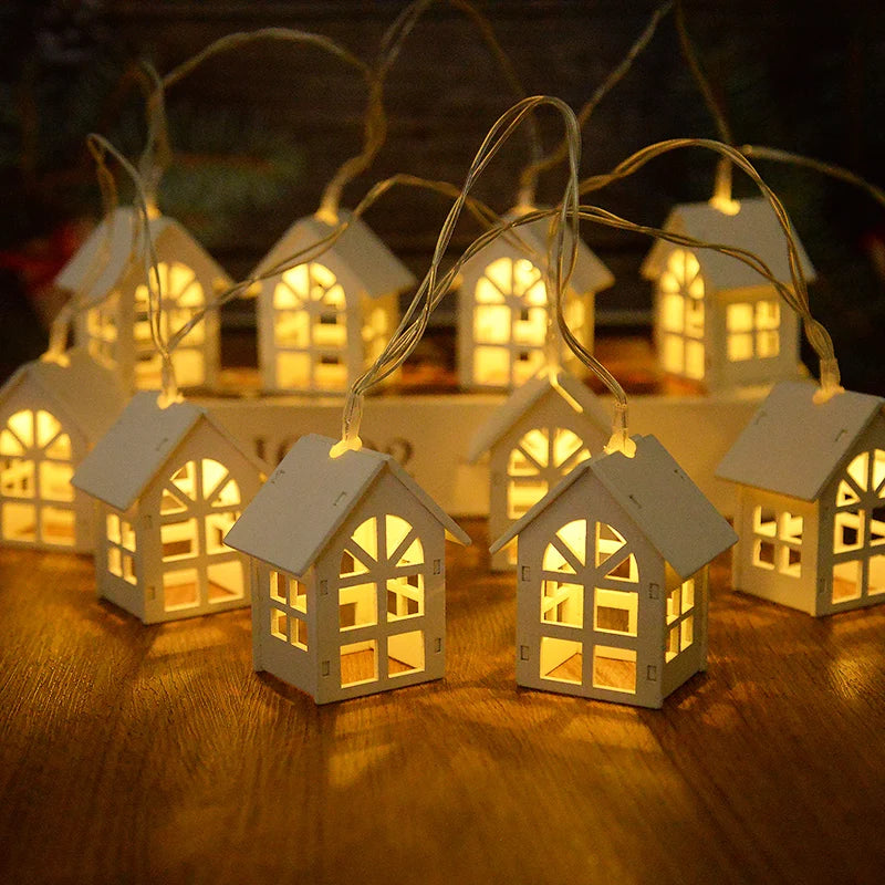 2M 10-LED Christmas Wooden House Fairy Light String Garland Christmas Fairy Lights Babs