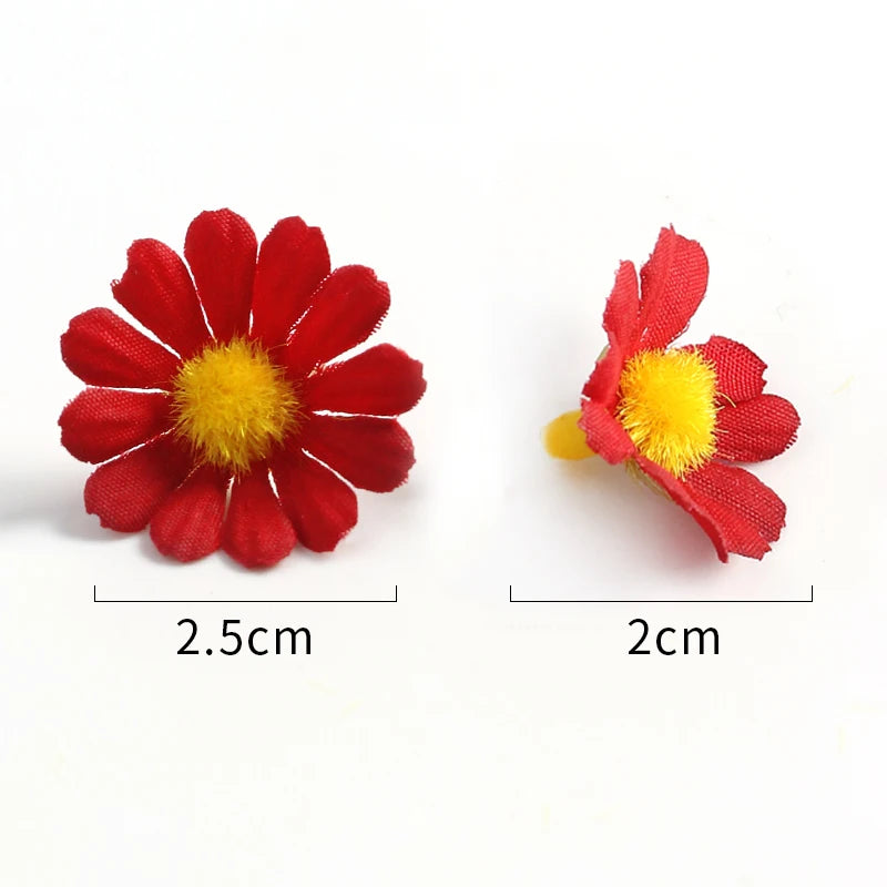 50/100Pcs Mini Artificial Silk Daisy Flower Heads – DIY Decor Artificial Silk Flowers Babs
