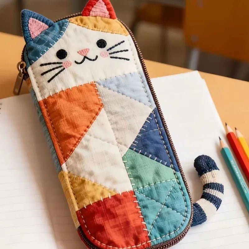 Cute 3D Cat Ear Pencil Case – Cartoon Patchwork Stationery Pouch Pencil Case Babs