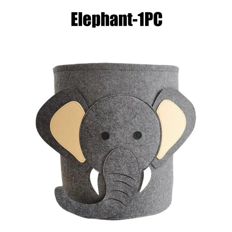 Foldable Cartoon Kids Felt Storage Basket & Toy Organizer Kids Storage Basket Babs Elephant-1PC 35x35CM