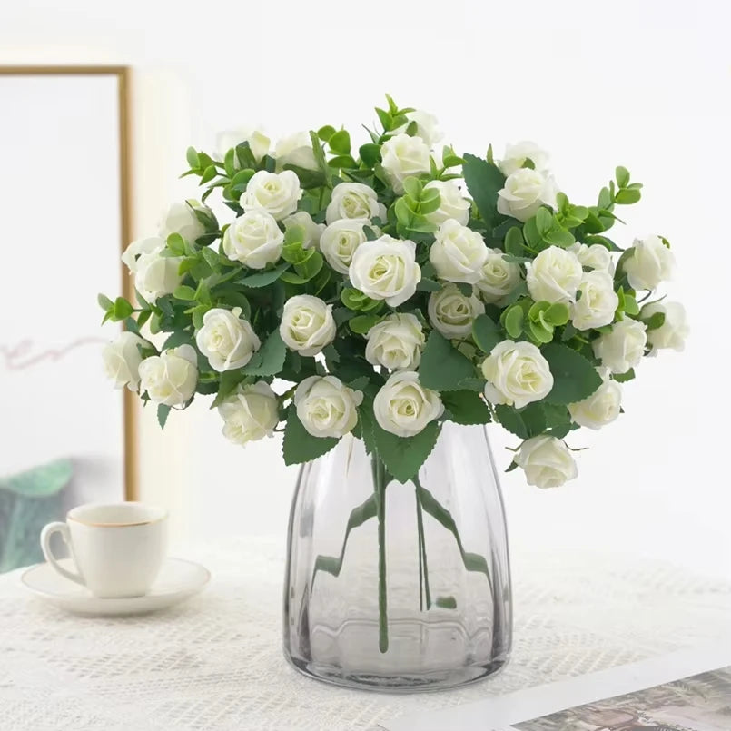 Silk Rose & Eucalyptus Artificial Flower Bouquet | Home Decor Artificial Flower Bouquet Babs