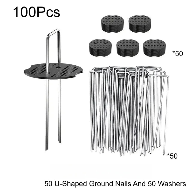 Thickened U-Shaped Tent Pegs & Ground Stakes with Washers Ground Stakes Babs 100pcs
