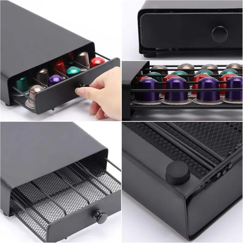 Iron Coffee Capsule Storage Box with Drawer – Holds 40 Pods Coffee Pod Organizer Babs