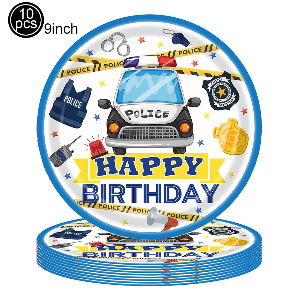 Police Theme Kids Party Supplies – Plates, Cups & Balloons Set