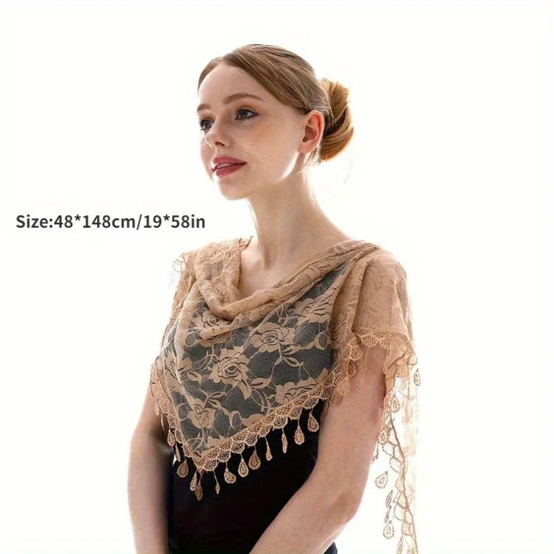 Embroidered Mantilla Lace Veil Church Prayer Shawl Scarf Lace Veil Shawl Babs