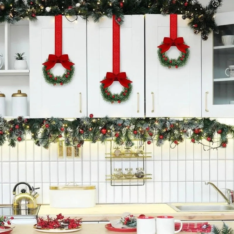 Christmas Garland with Red Bow – Festive Holiday Cabinet Decor Christmas Garland Babs