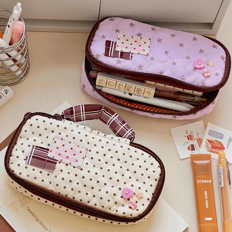 Korean Retro Polka Dot Pencil Case – Large Capacity Pen Bag Pencil Case Babs