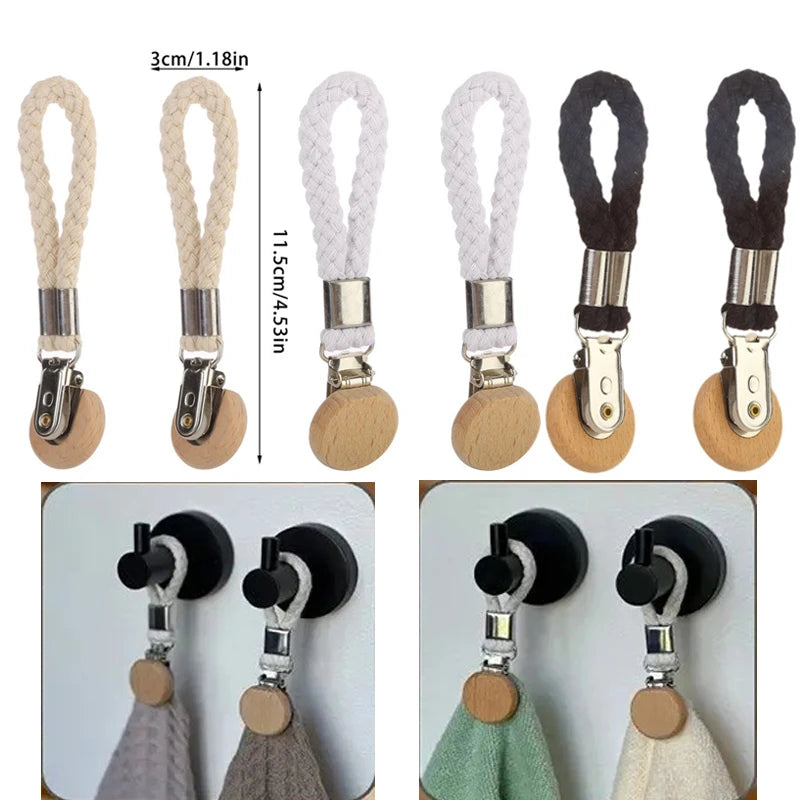 2pcs Braided Cotton Loop Towel Clips – Metal Hanger Clamps Towel Hanger Clips Babs