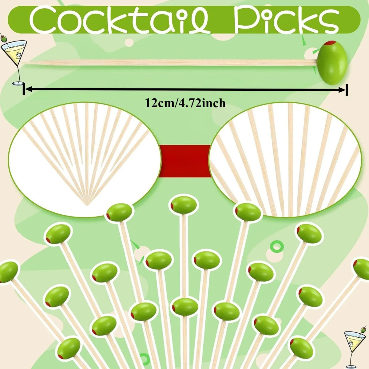 3D Olive Bamboo Cocktail Picks – Party & BBQ Toothpicks Cocktail Party Picks Babs