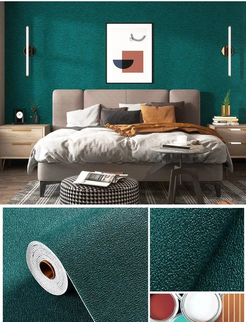 Self-Adhesive XPE Foam Wallpaper – Linen Diatom Mud Wall Sticker Peel & Stick Wallpaper Babs Diatom dark green 50cmx10m