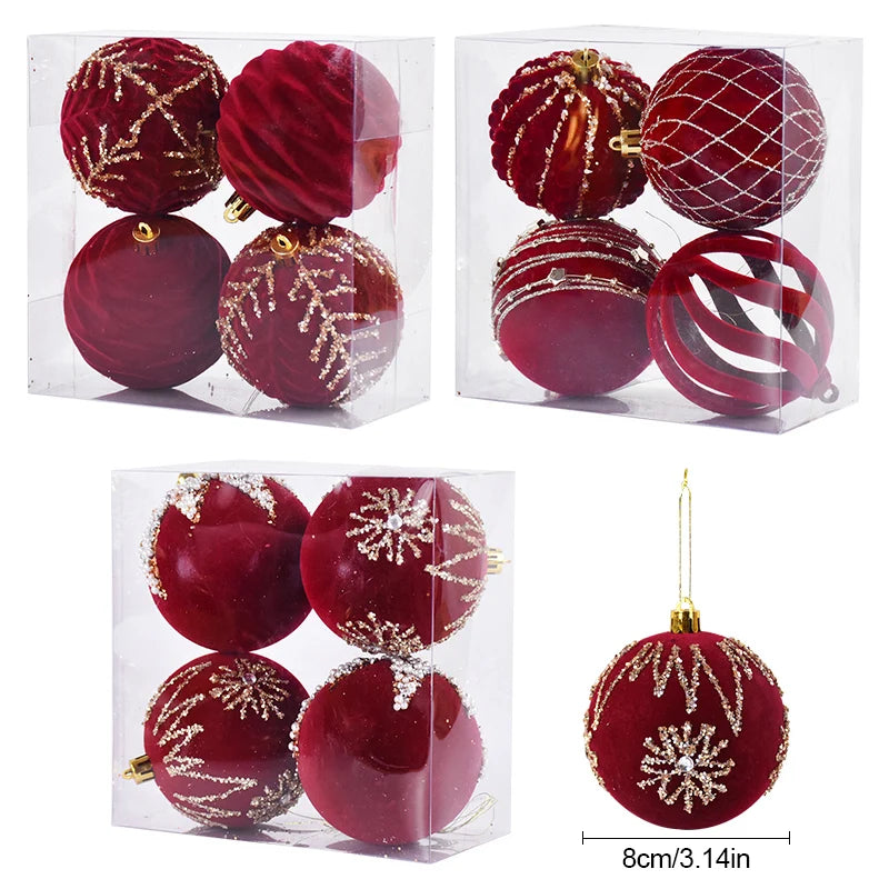 8CM Red Christmas Ball Ornaments Set of 4 – Xmas Tree Pendants Christmas Tree Ornaments Babs