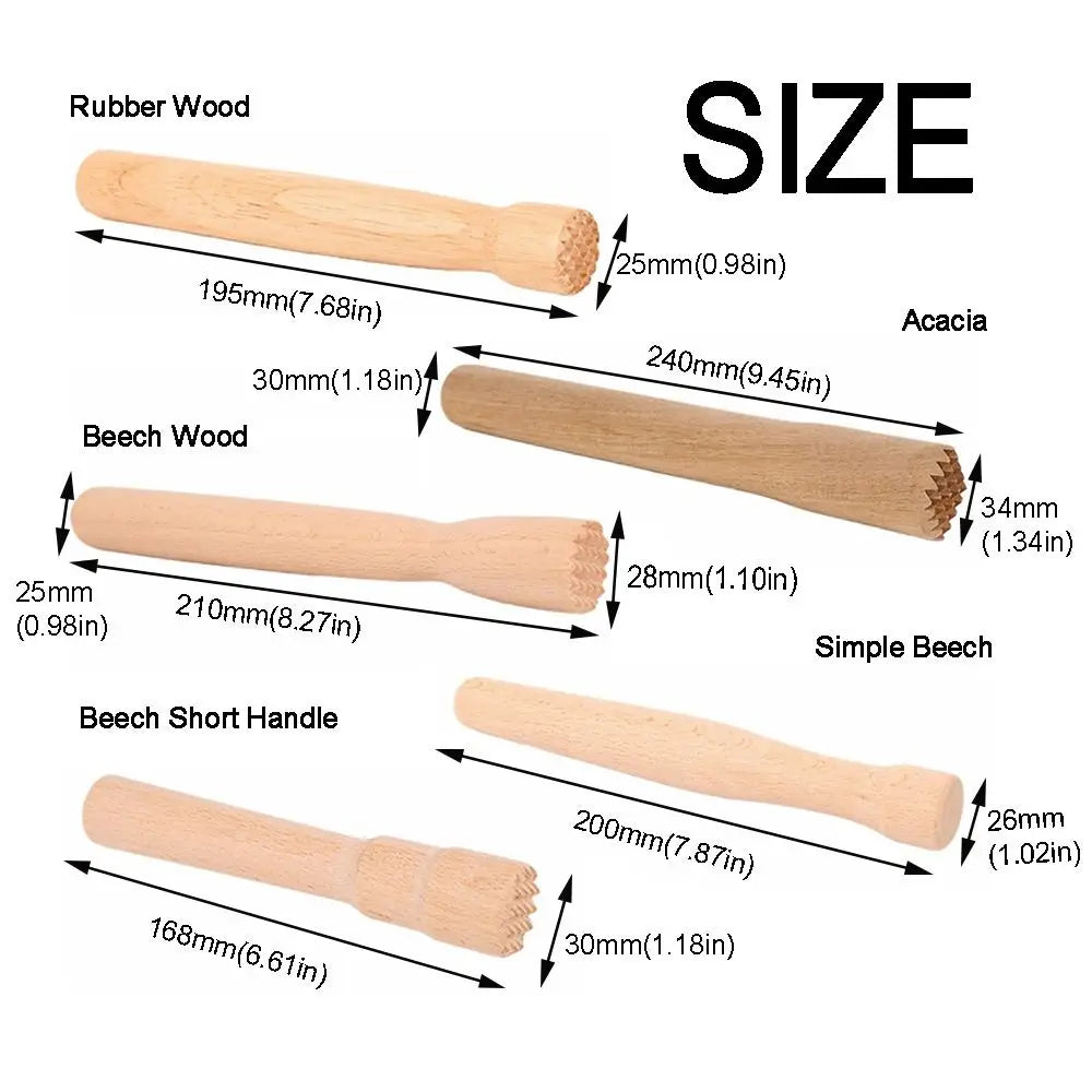 Beech Wood Cocktail Muddler – Long Handle Heavy Duty Bar Tool Cocktail Muddler Babs