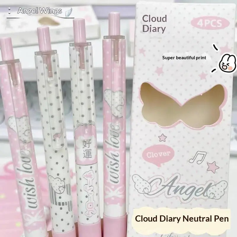 Angel Wings Kawaii Gel Pens 4-Pack | Quick-Dry Retractable Black Ink Kawaii Gel Pens Babs