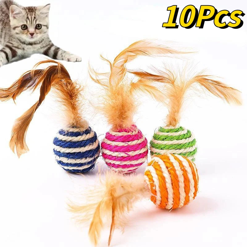 Sisal Feather Ball Cat Scratch Toys – Pack of 1/2/5/10 Cat Scratch Toy Babs