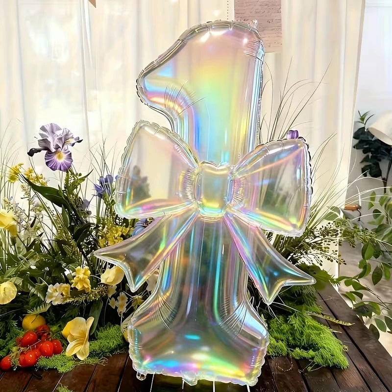 40" Iridescent Number Balloon & Bowknot Kit – Birthday Party Party Balloon Kit Babs 1 40Inch