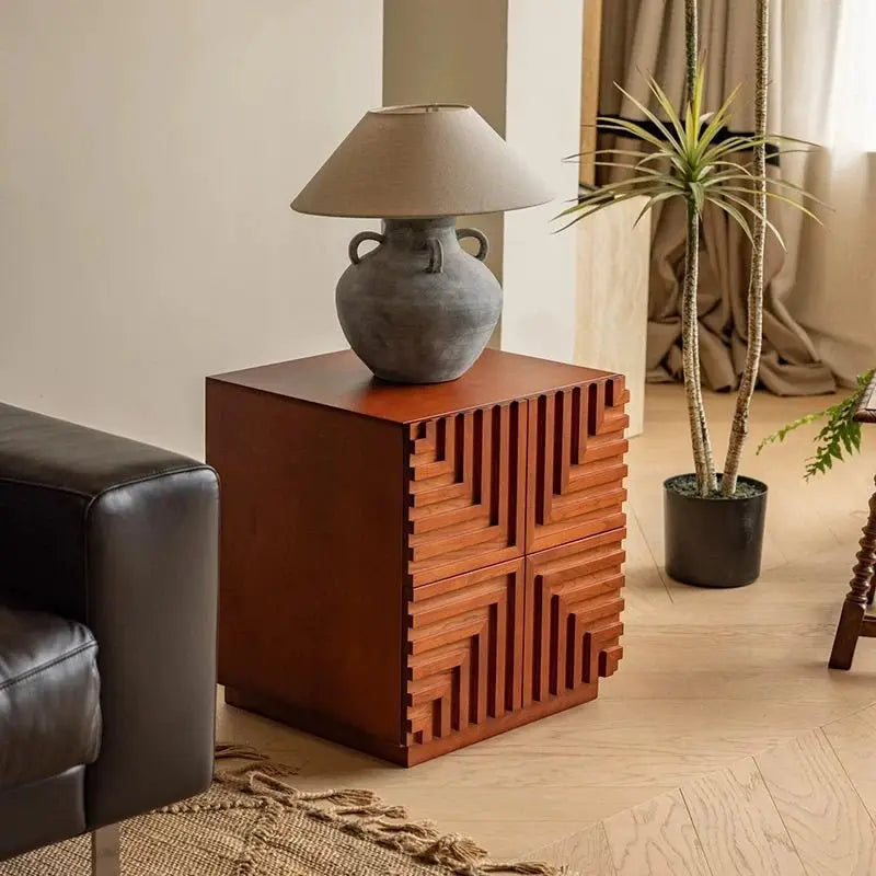 Retro Rubberwood Nightstand with 2 Drawers | Bedside Table Wooden Nightstand Babs