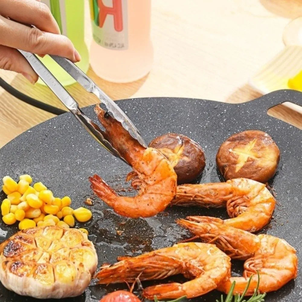 Korean BBQ Grill Pan 30–38cm | Smokeless Wooden Handle Griddle BBQ Grill Pan Babs