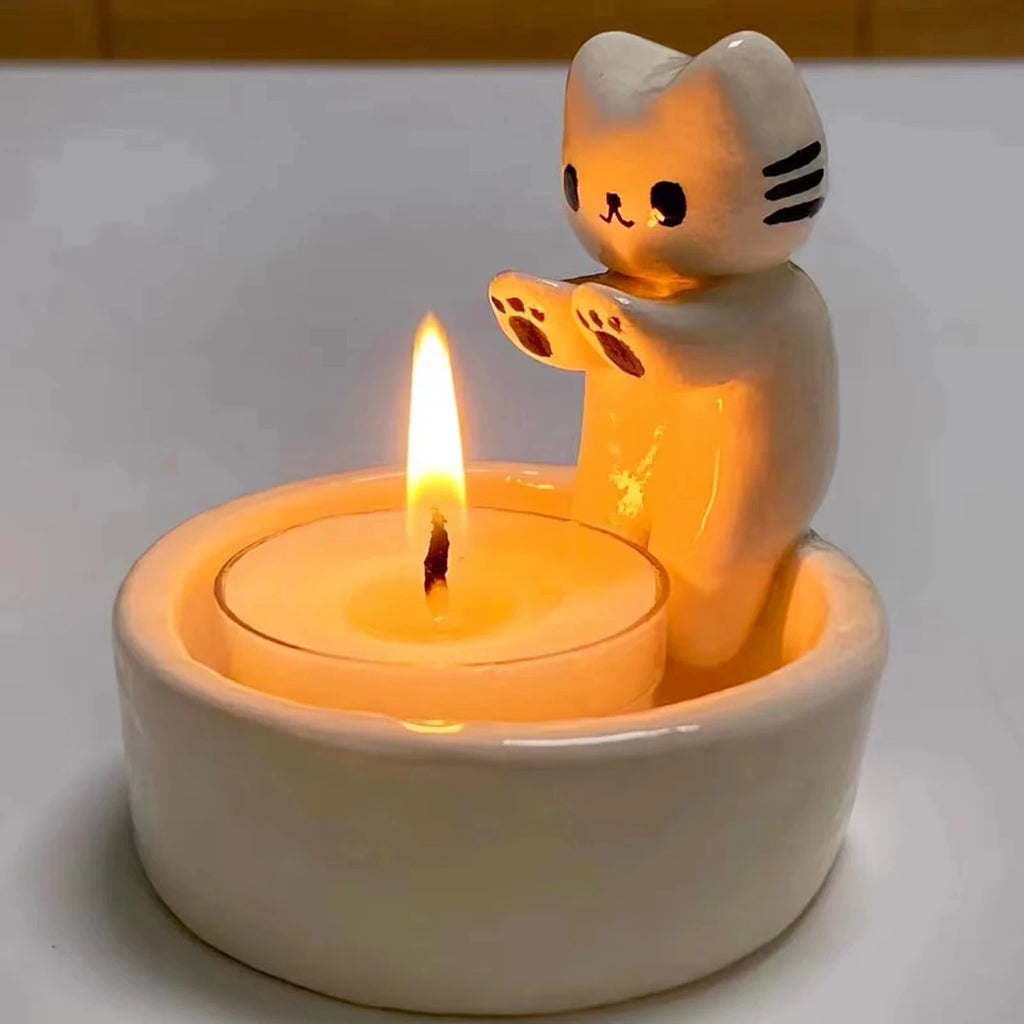 Kitten Candle Holder – Cute Cat Resin Candlestick Décor Candle Holder Babs
