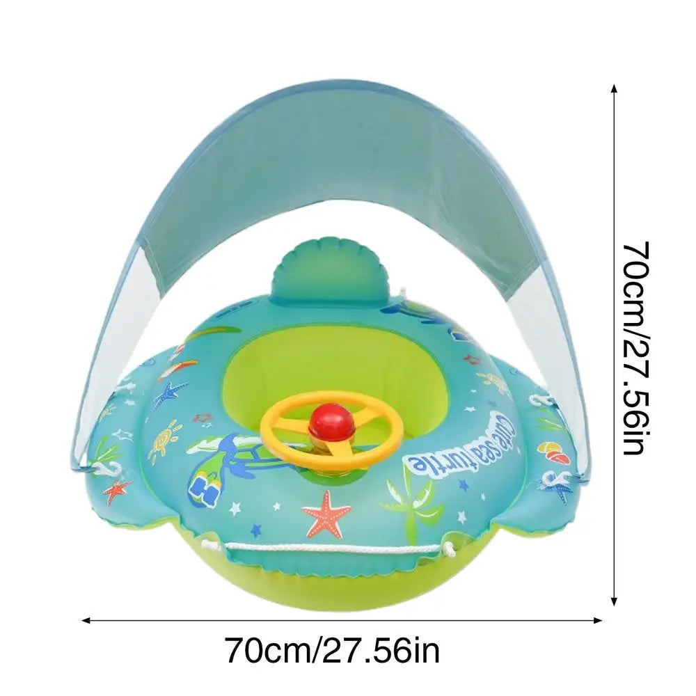 Kids Inflatable Pool Float with Sunshade Canopy & Steering Wheel Kids Pool Float Babs 1pcs