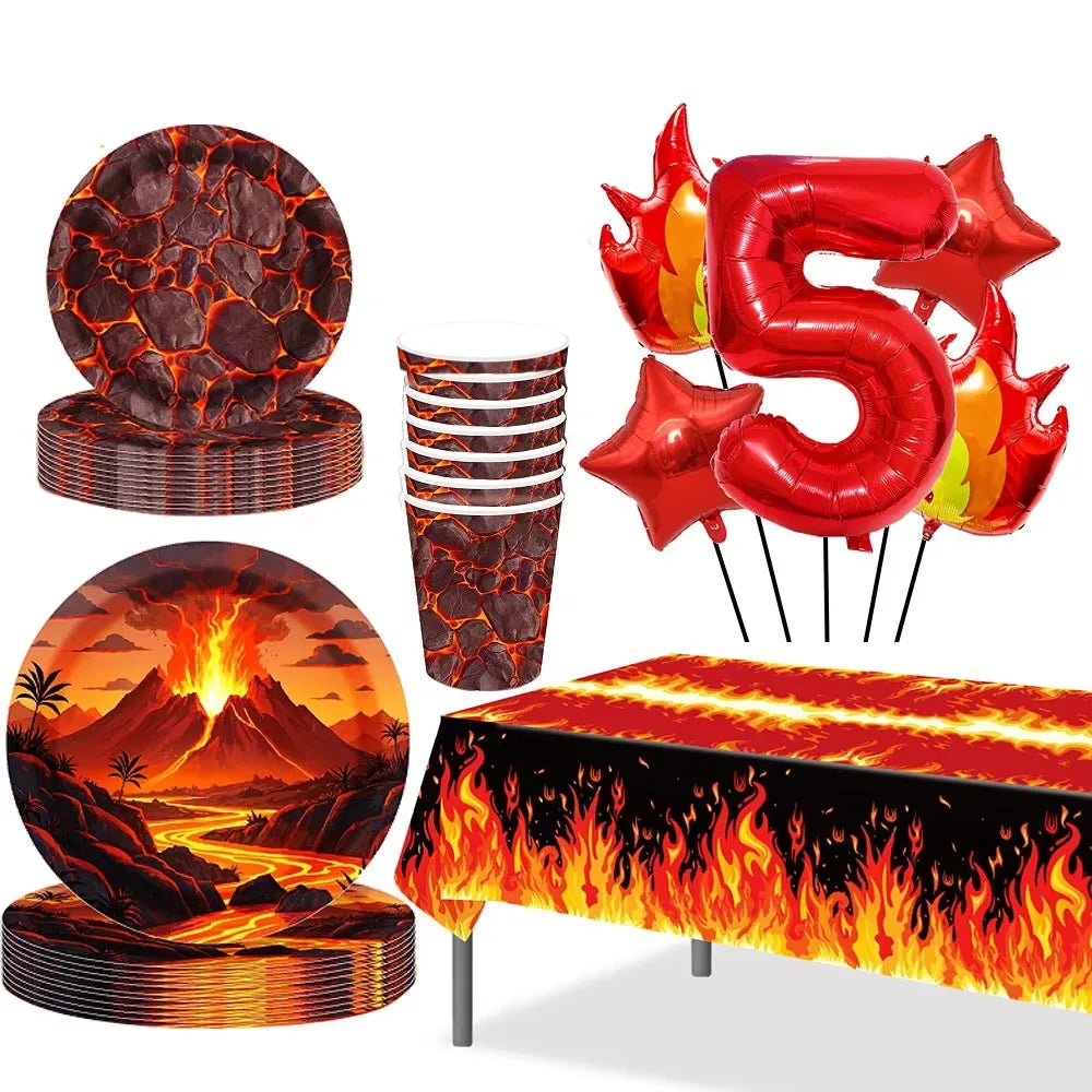 Volcano Theme Party Tableware Set – 5th Birthday Decorations Party Tableware Set Babs