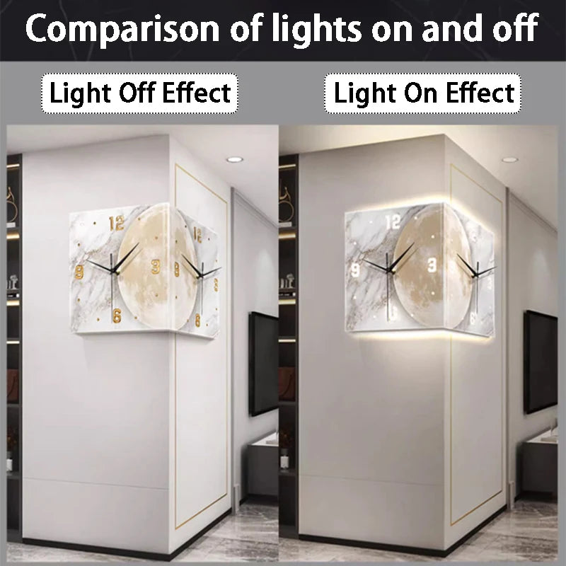 Oeny Double-Sided LED Corner Wall Clock | Acrylic Mural LED Corner Wall Clock Babs