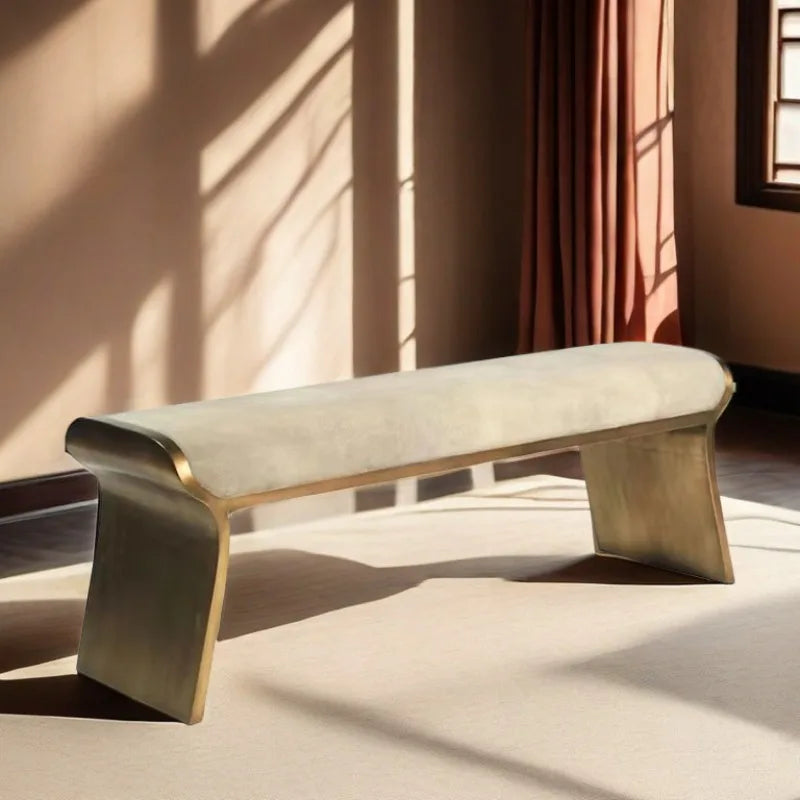 Modern Gold Metal Cushioned Bench – Luxury Bedroom & Vanity Stool Cushioned Accent Bench Babs