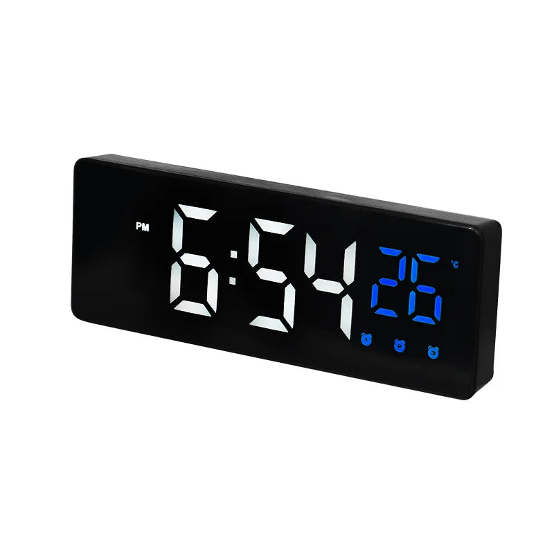 Voice Control LED Mirror Alarm Clock – 3 Alarms & Temp Display LED Alarm Clock Babs Blue-0715